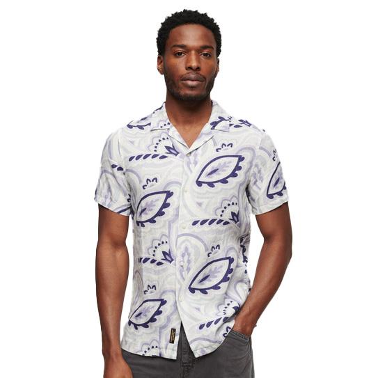 Superdry Open Collar Print Linen Shirt